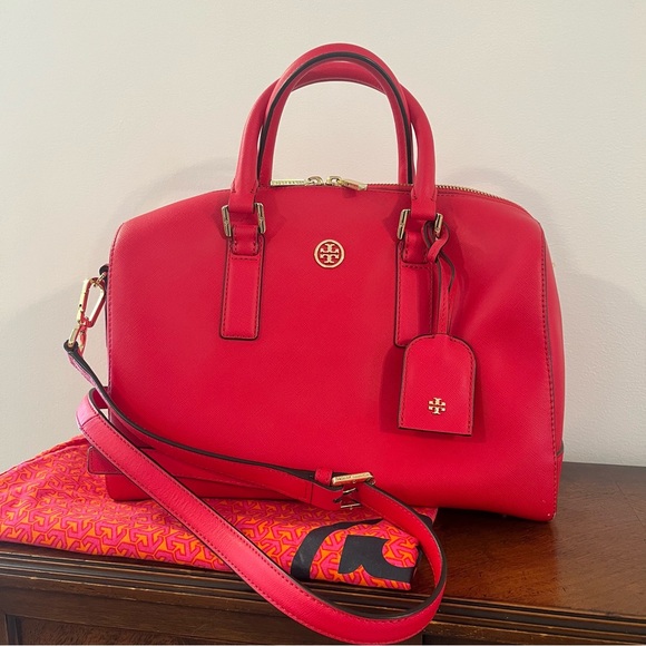 Tory Burch Robinson Middy Satchel Saffiano Leather in Carnival - Picture 2 of 15